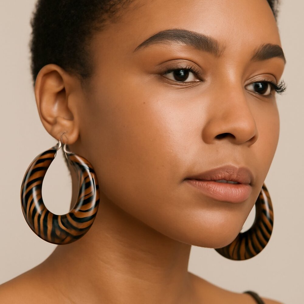 Brown &Black Zebra Print Acrylic Hoop Earrings